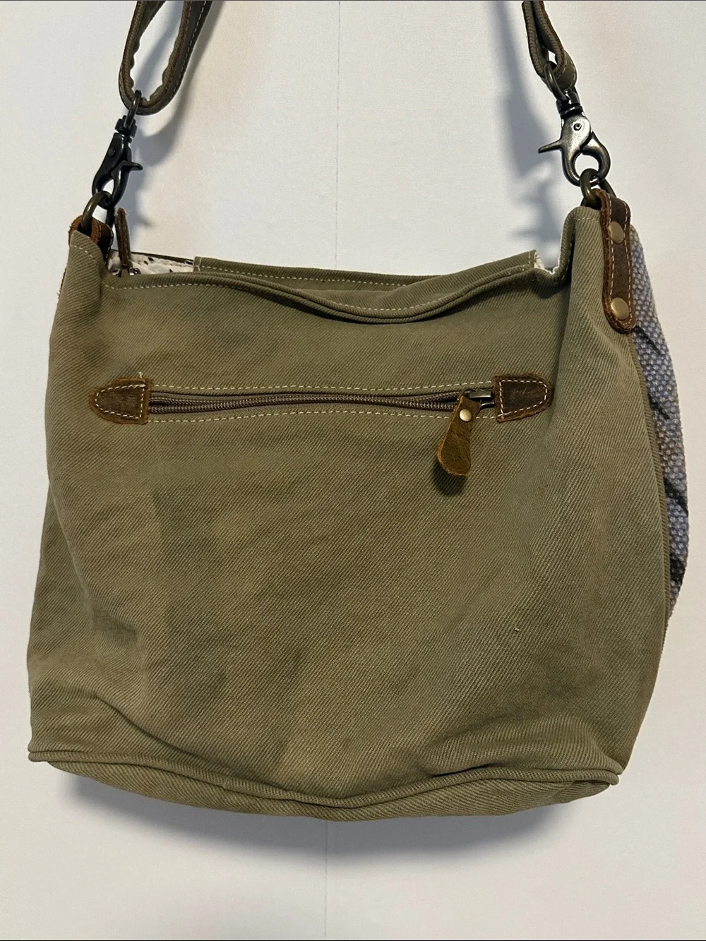 NWT Myra Bag Olive Green and Brown Canvas-Leather “Pristine Need Me”Shoulder Bag